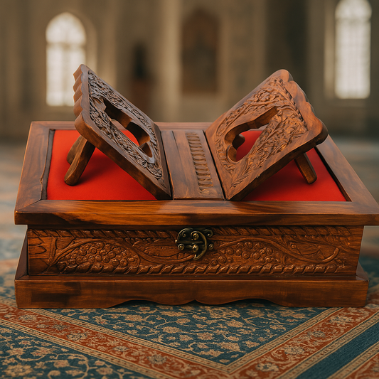 Wooden Handmade Holy Quran Box with Carved Work