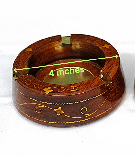 Wooden Handmade Ashtray with Bras Work