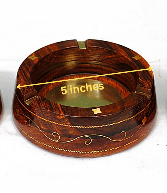 Wooden Handmade Ashtray with Bras Work