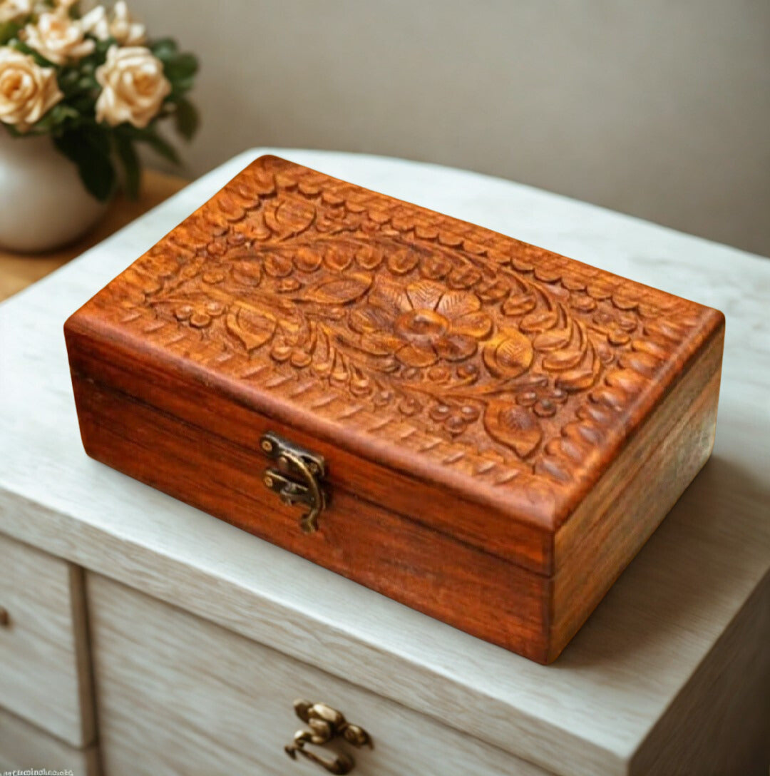 Wooden Handmade Jewelry Box with Carved Work