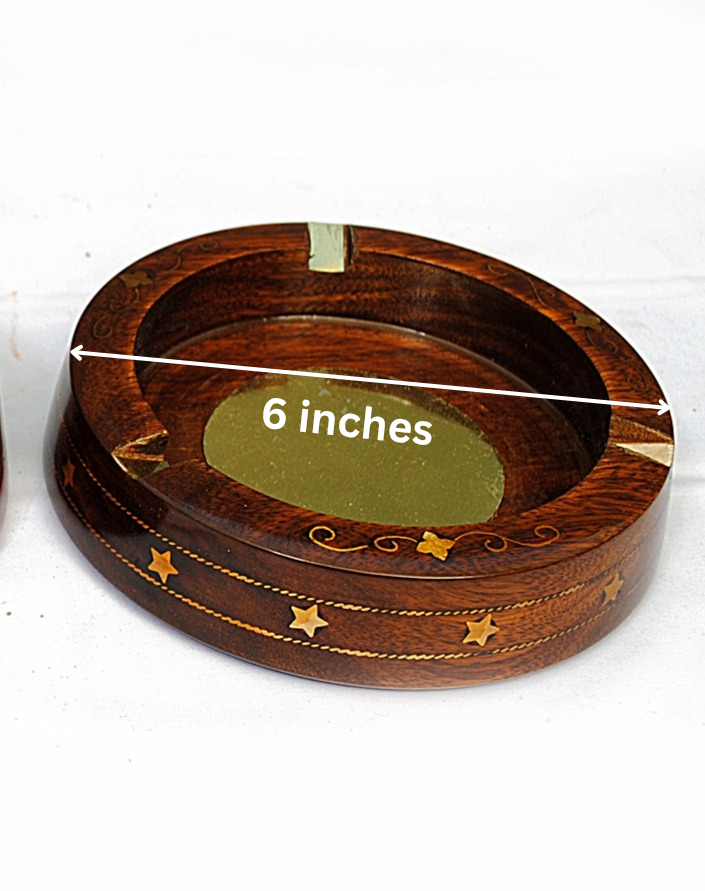 Wooden Handmade Ashtray with Bras Work