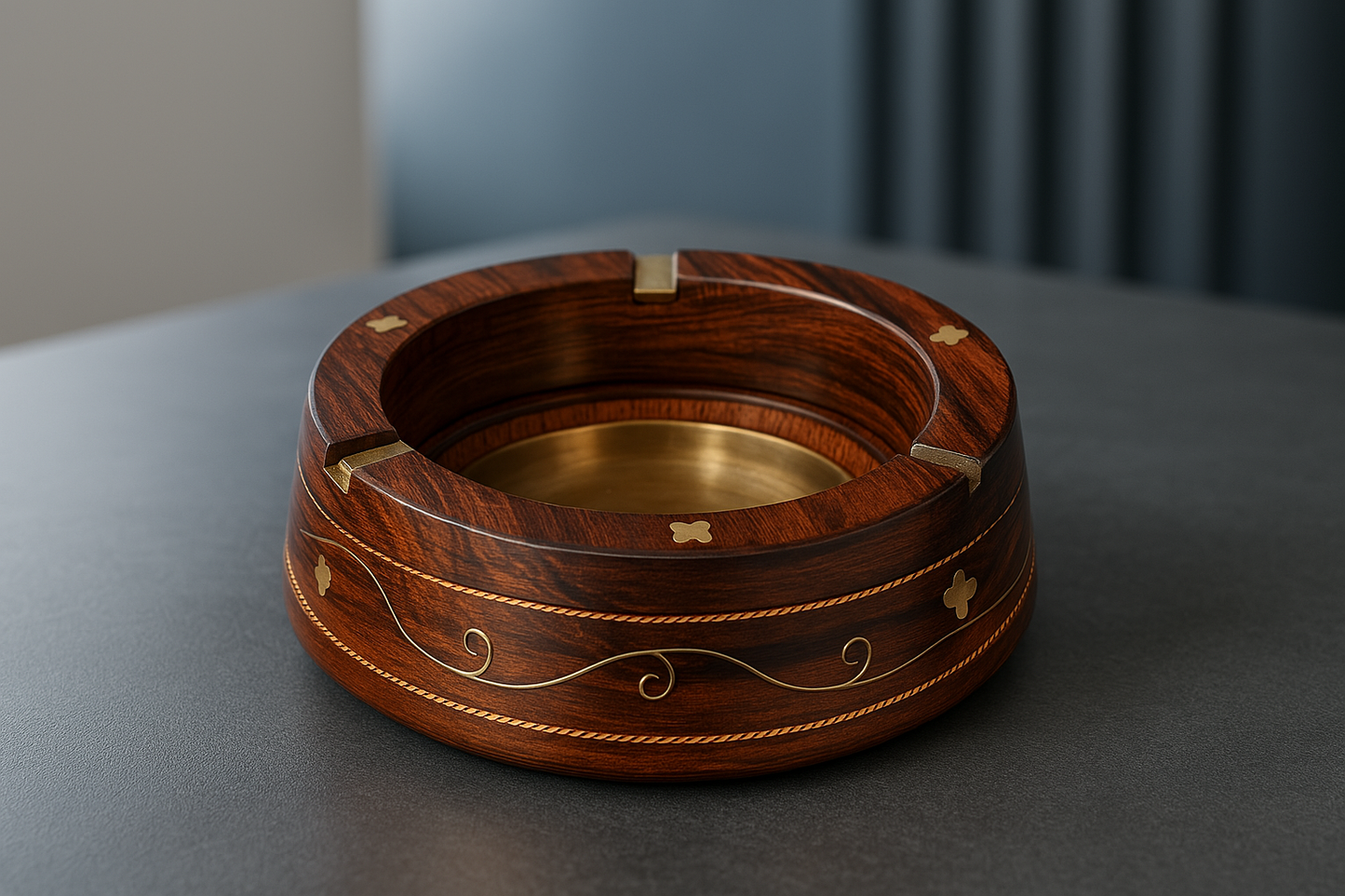 Wooden Handmade Ashtray with Bras Work