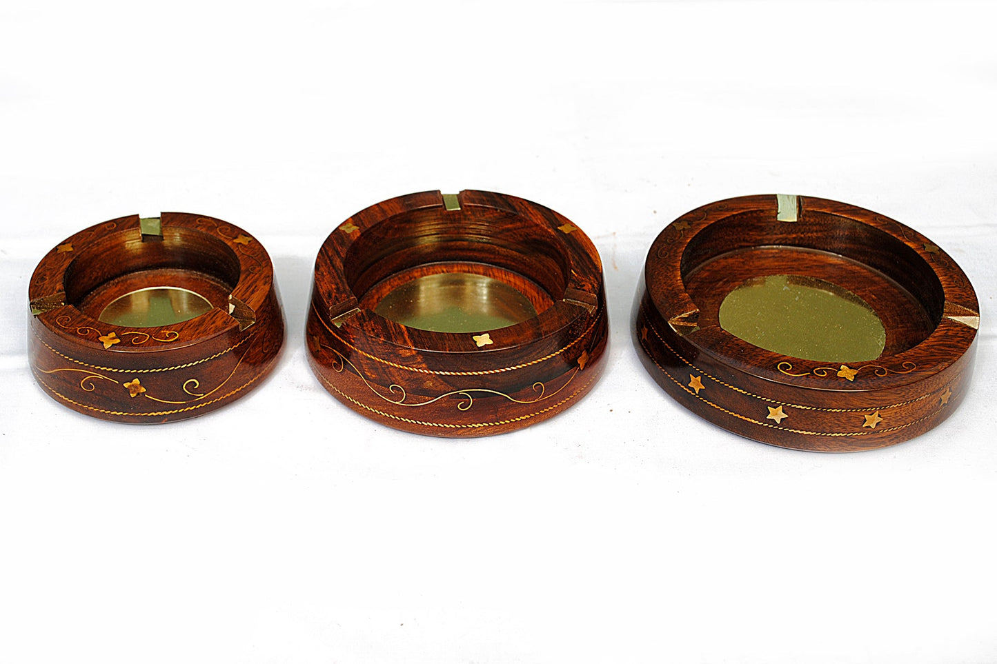 Wooden Handmade Ashtray with Bras Work