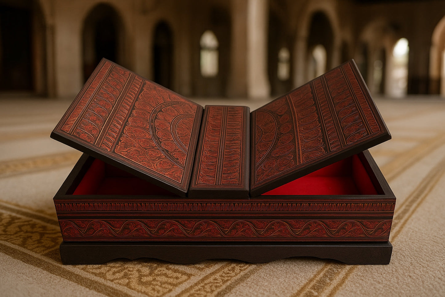 Handcrafted Wooden Holy Quran Box – Lacquer Art Design
